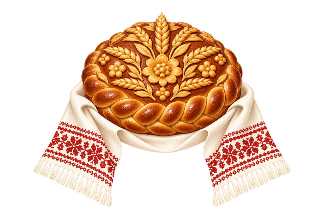 Весільний коровай на вишитому рушнику